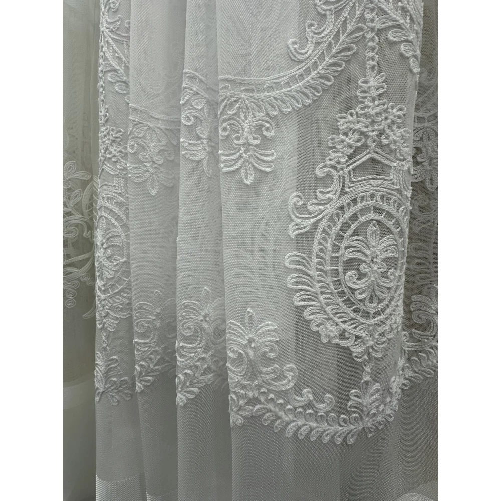 Тюль бамбук з вишивкою Keten 7237 айворі 