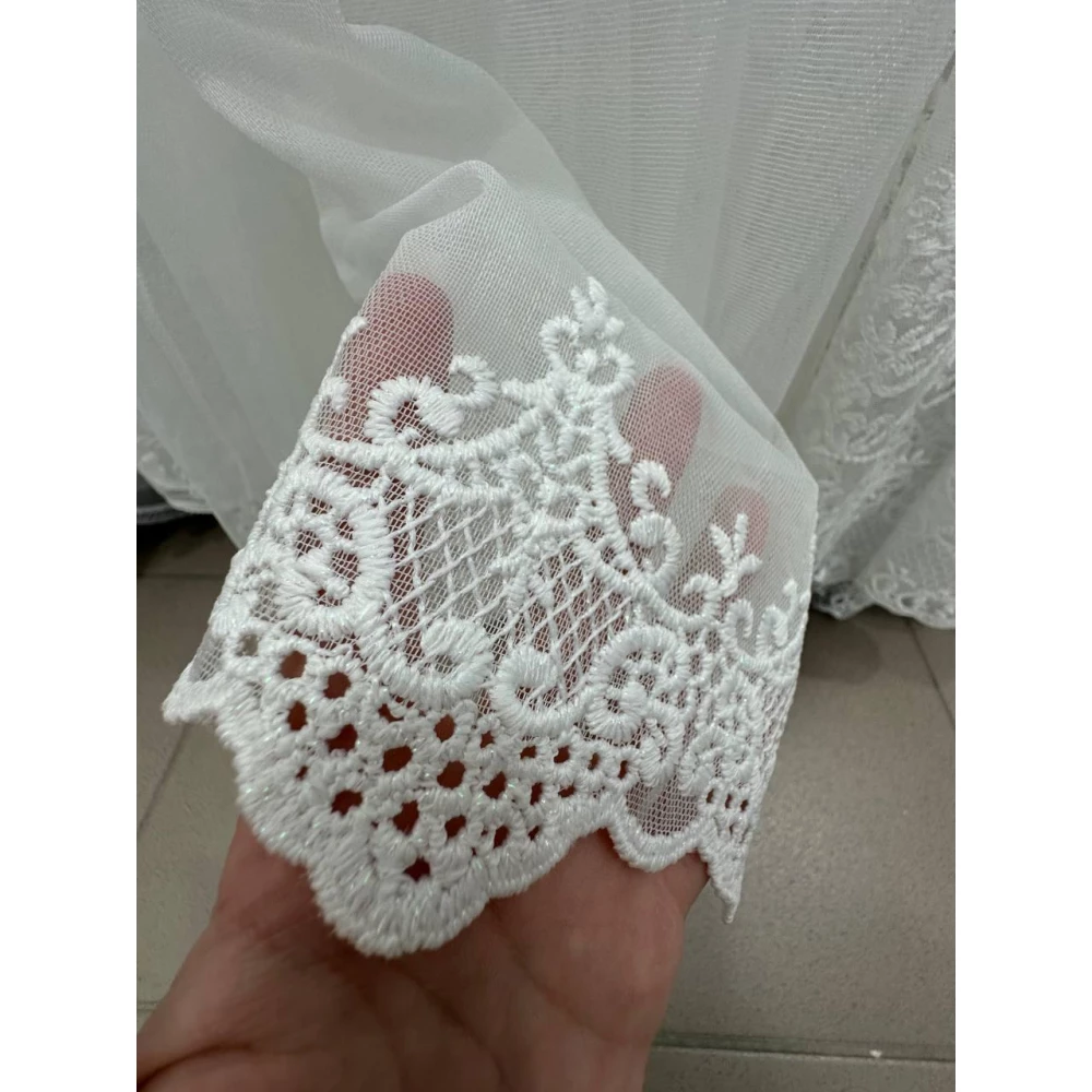 Тюль бамбук з візерунком по низу №12007 Молочний