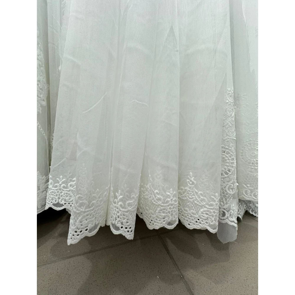 Тюль бамбук з візерунком по низу №12007 Молочний