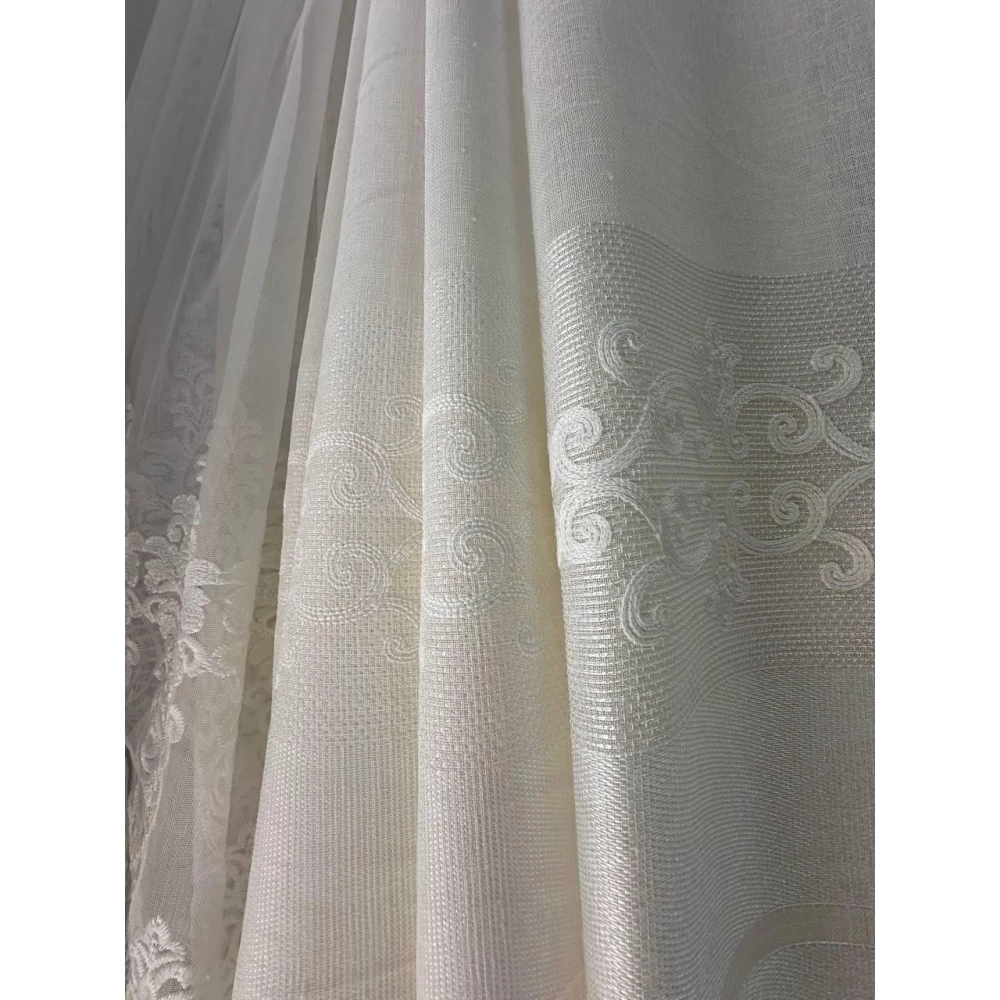 Тюль льон з вишивкою Keten FKN100 молочний