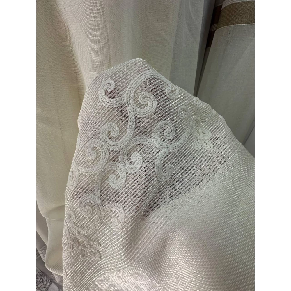 Тюль льон з вишивкою Keten FKN100 молочний