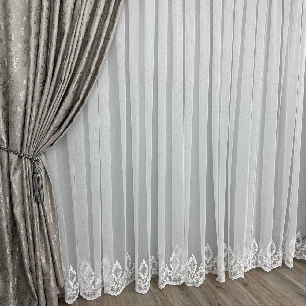 Грек-сетка с вышивкой по низу №2376 белая