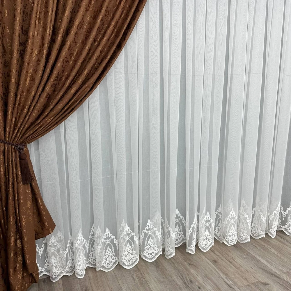 Тюль бамбук с узором по низу №1336 айвори