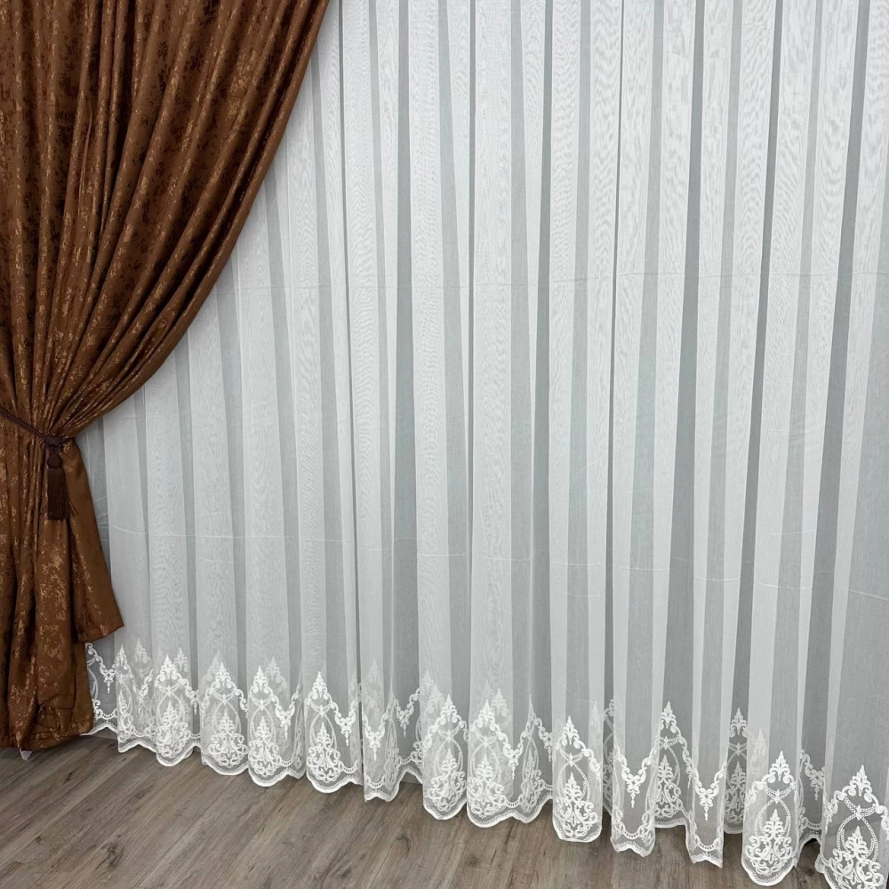 Тюль бамбук с узором по низу №1336 айвори