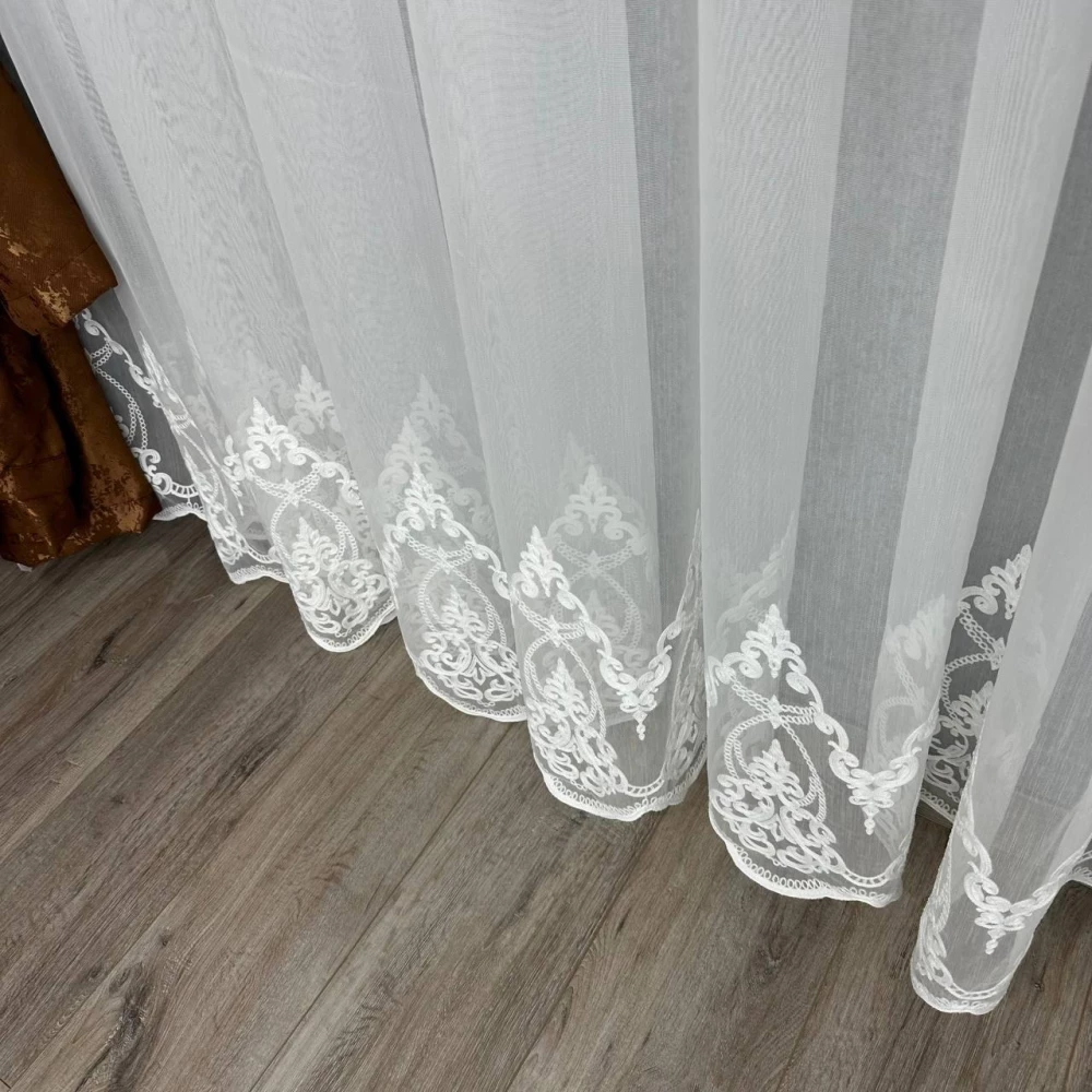 Тюль бамбук с узором по низу №1336 айвори