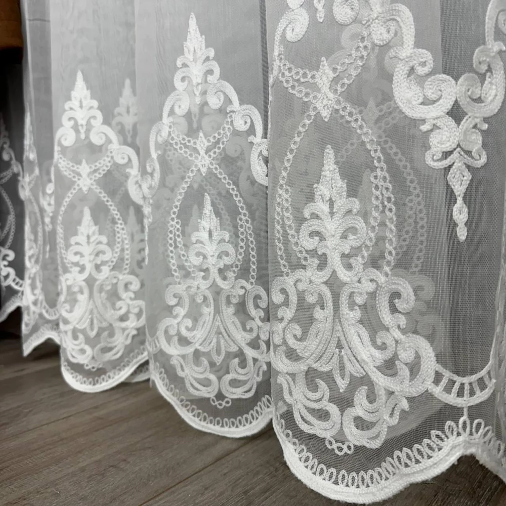 Тюль бамбук с узором по низу №1336 айвори