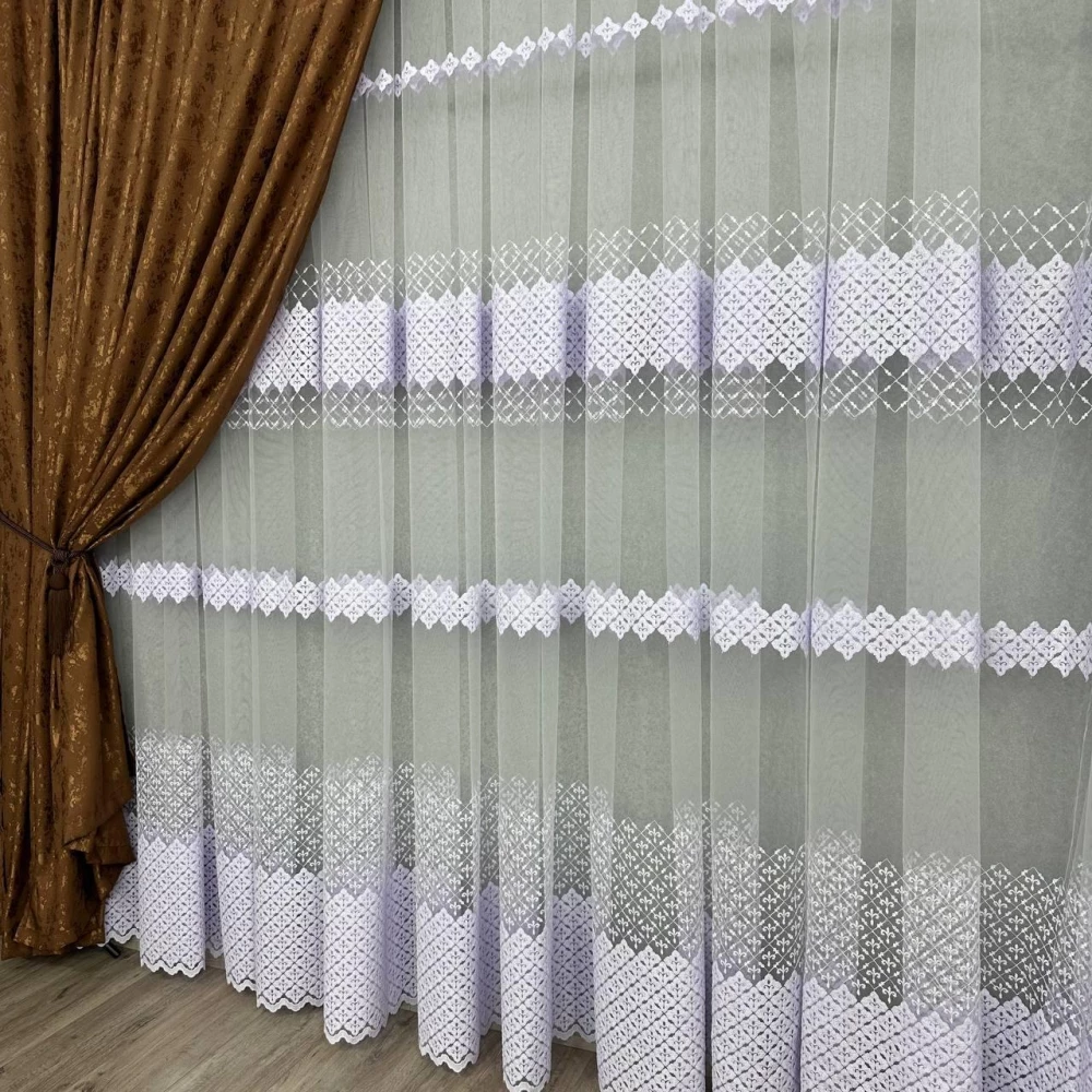 Фатиновый тюль с вышивкой №80103 холодный белый