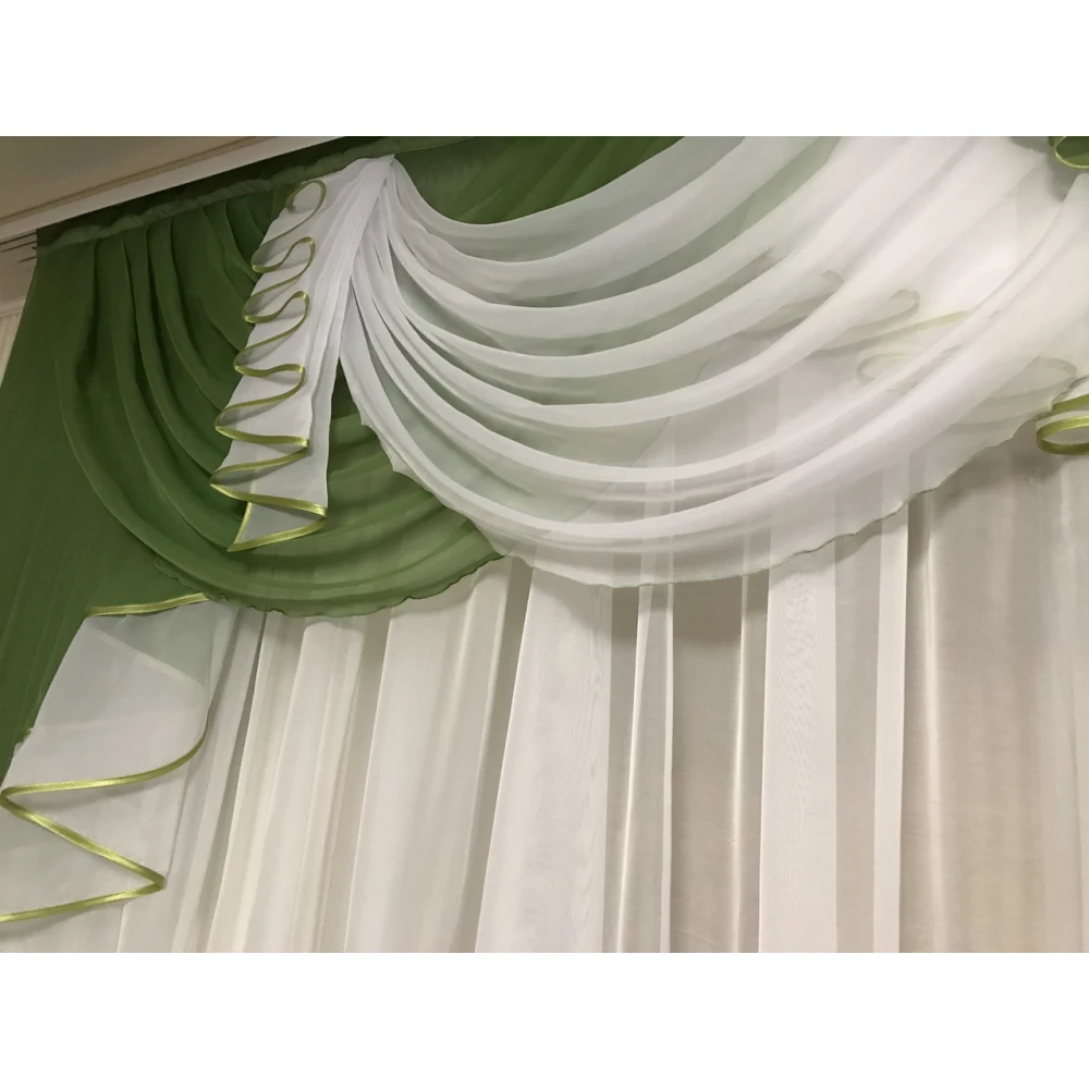 Ламбрекен шифоновый лёгкий воздушный 3м №178 Зелёный