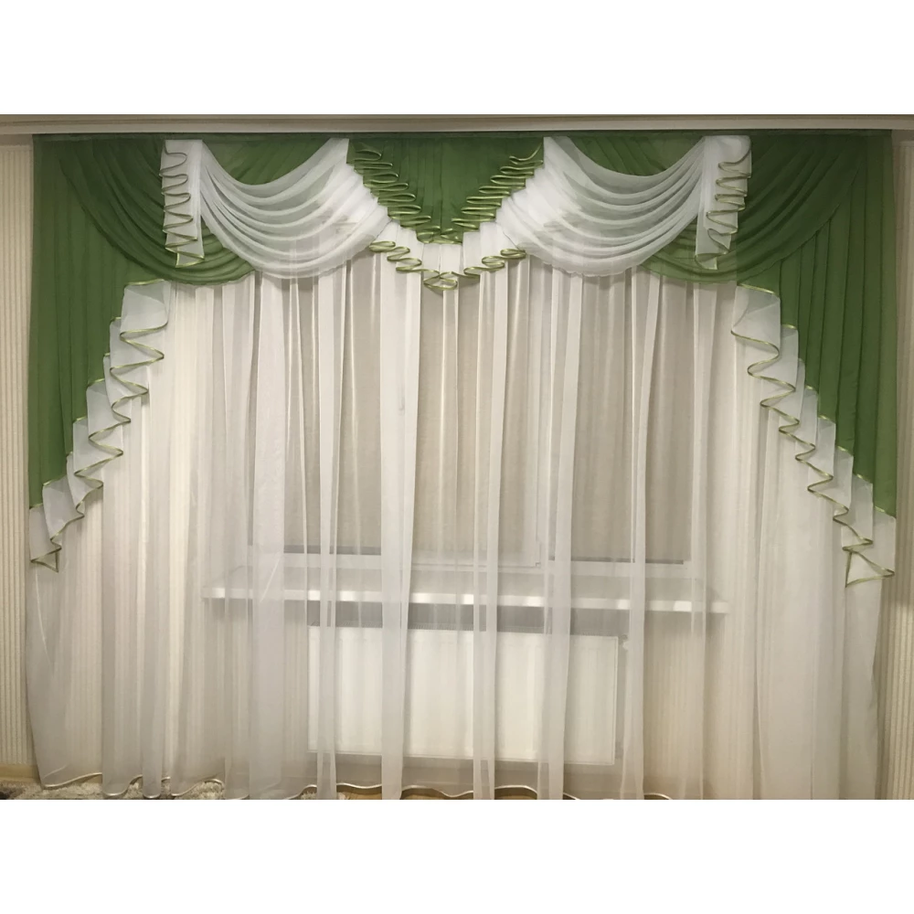 Ламбрекен шифоновый лёгкий воздушный 3м №178 Зелёный