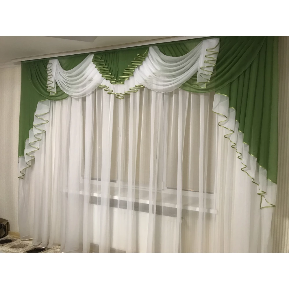 Ламбрекен шифоновый лёгкий воздушный 3м №178 Зелёный