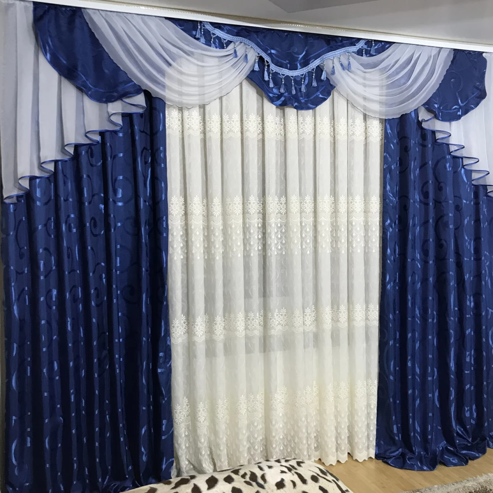 Комплект штор с ламбрекеном № 409 синий