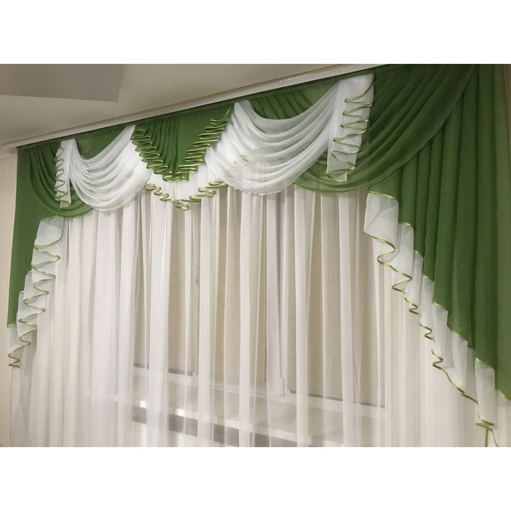 Ламбрекен шифоновый лёгкий воздушный 3м №178 Зелёный