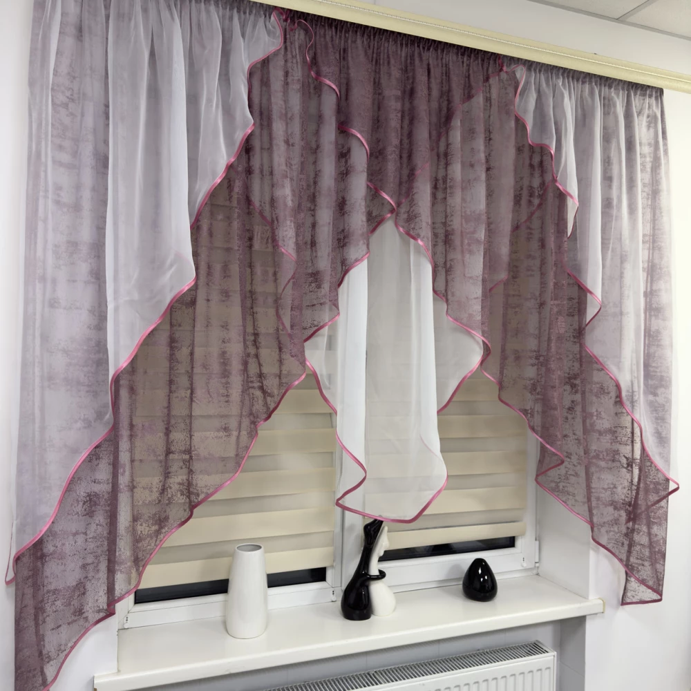 Фіранка жаккардова на кухню №463 малинова