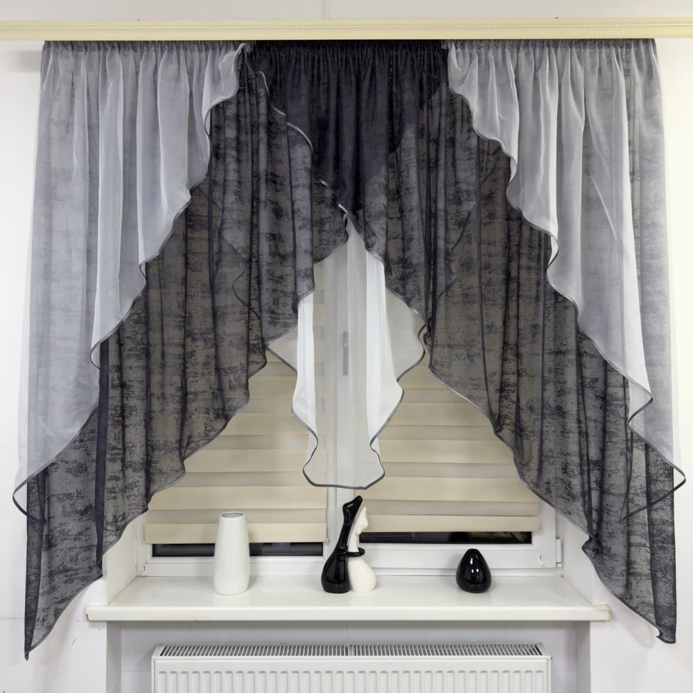 Фіранка жаккардова на кухню №463 графіт