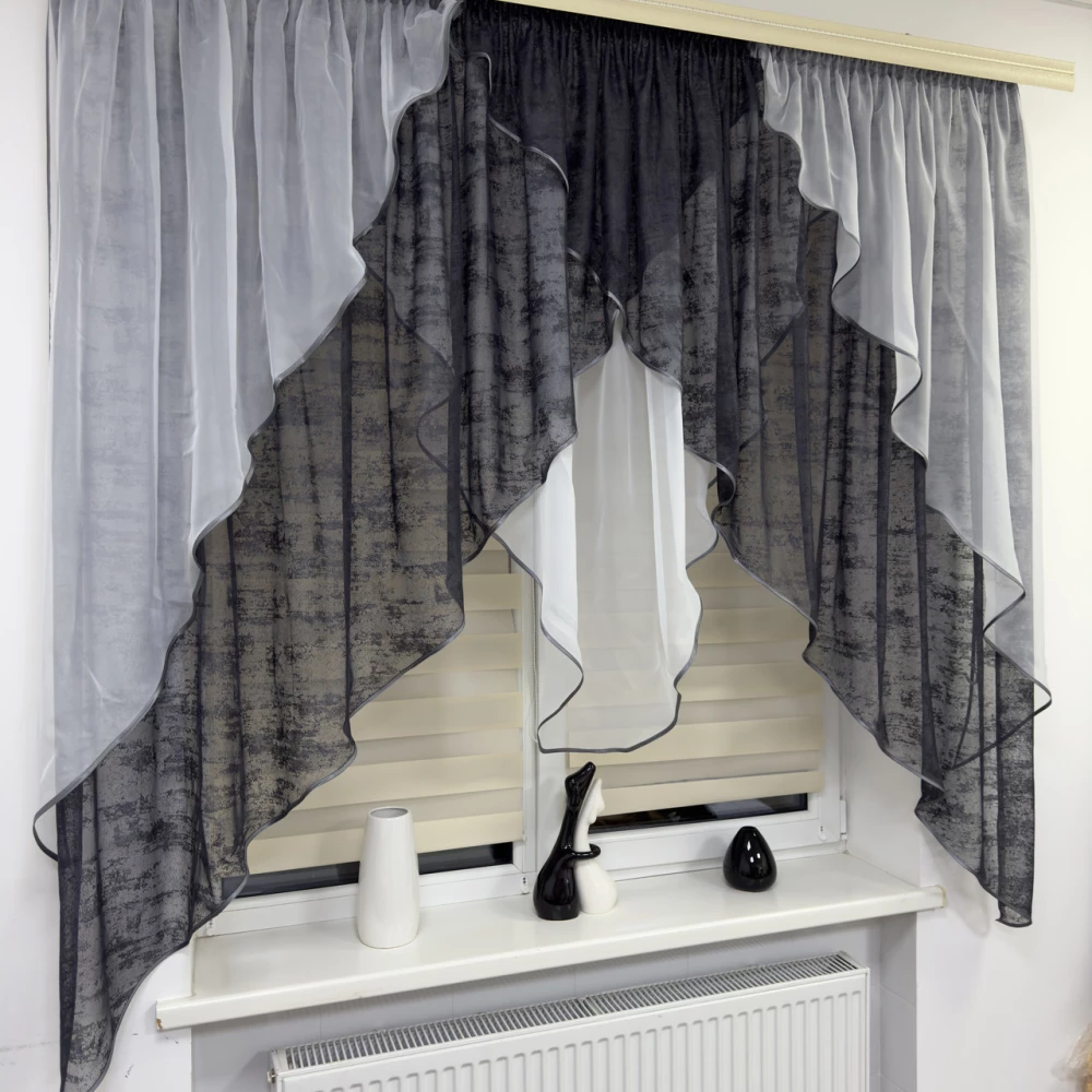 Фіранка жаккардова на кухню №463 графіт