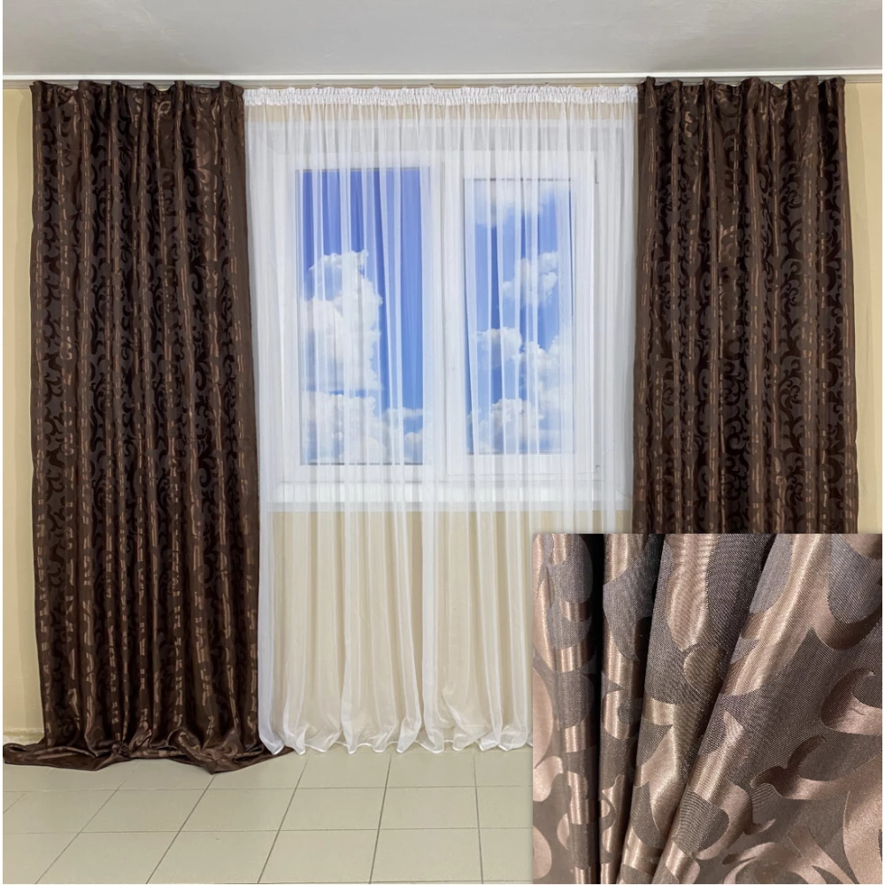 Легкі готові штори Вензель шоколад