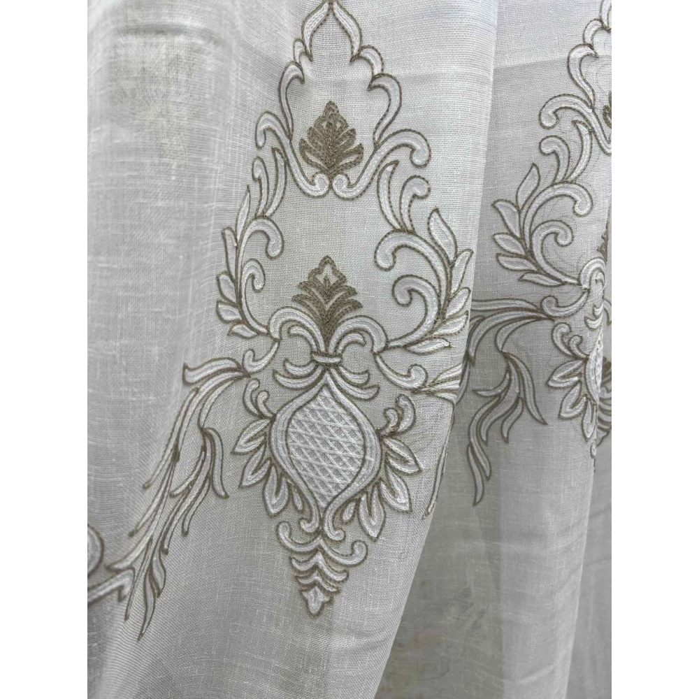 Тюль льон з вишивкою Keten №4527 коричневий 