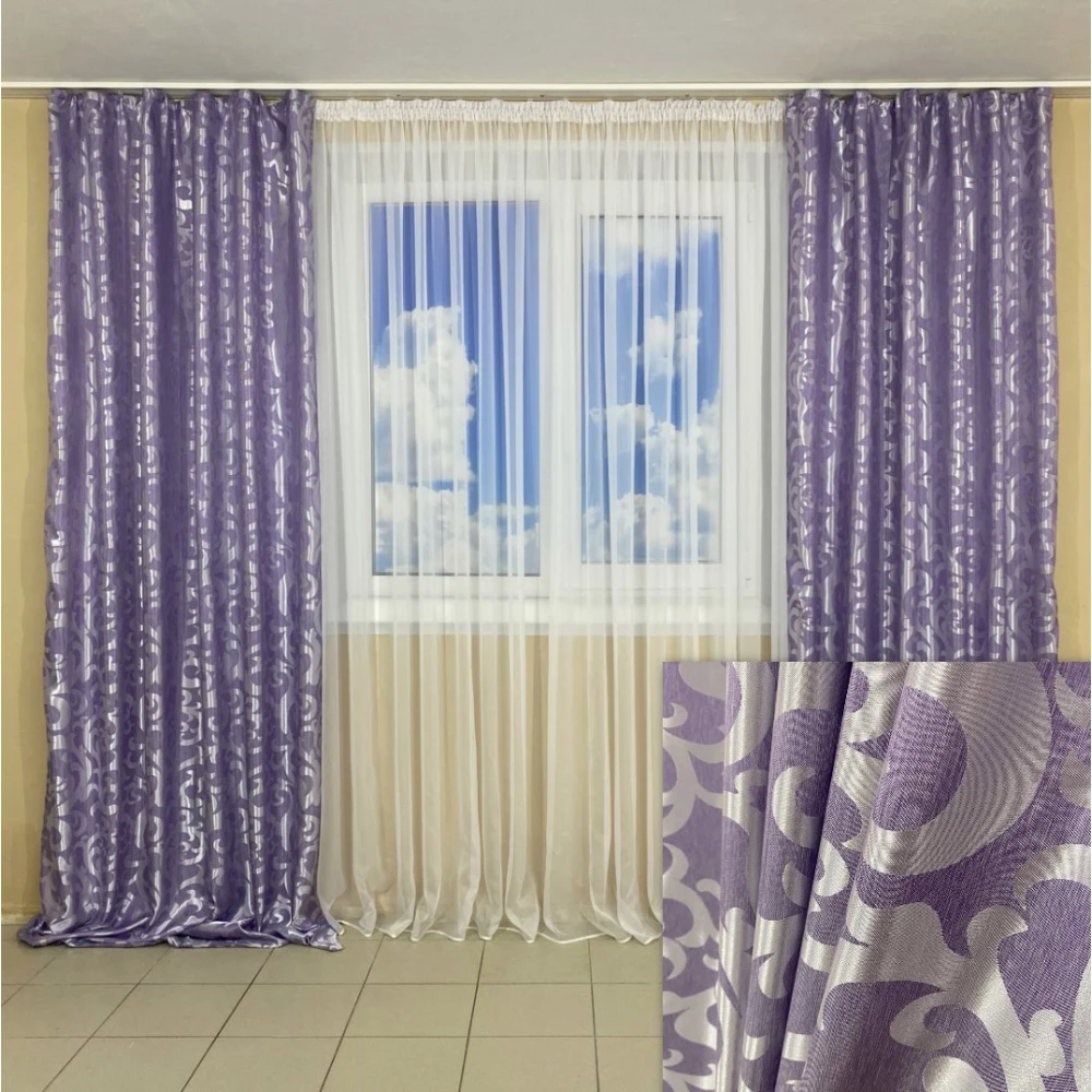 Легкі готові штори Вензель бузковий