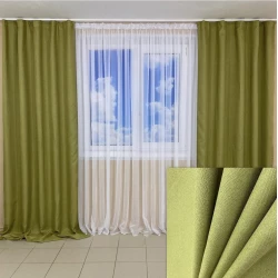 Готові штори Льон рогожка оливка