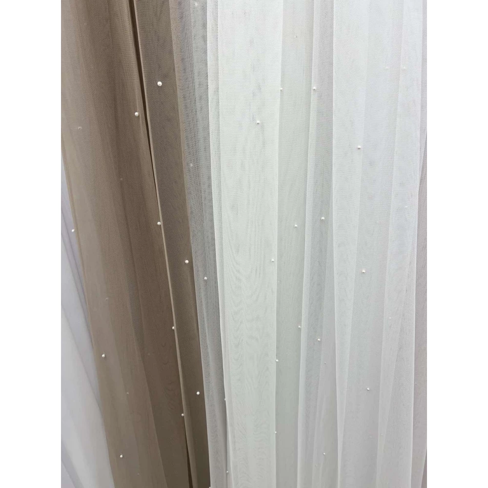 Тюль однотонная грек-сетка айвори с жемчугом 24116