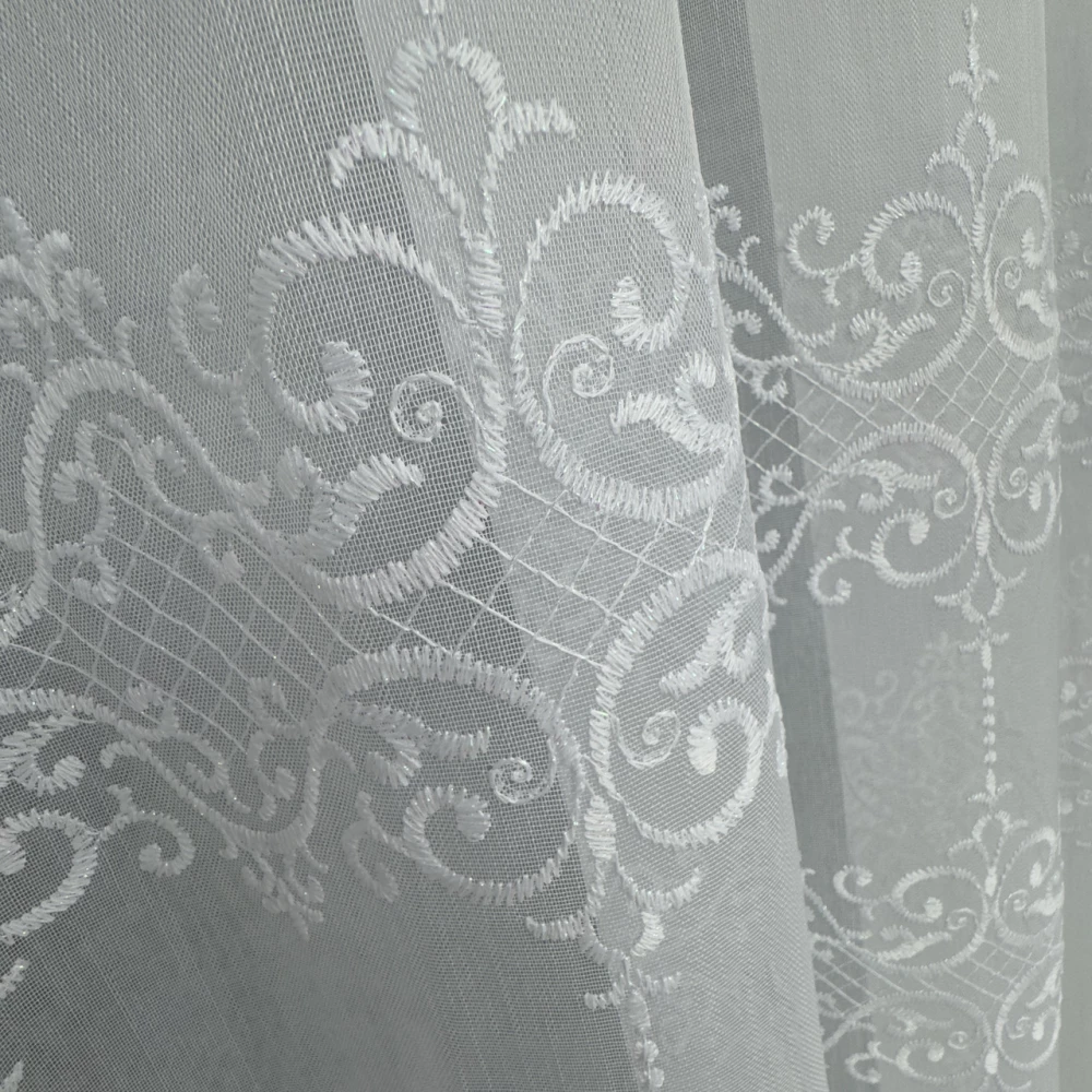 Бамбуковый тюль с вышивкой №21218 белый