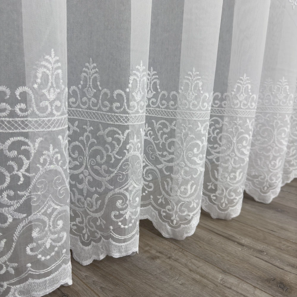 Бамбуковый тюль с вышивкой №21218 белый