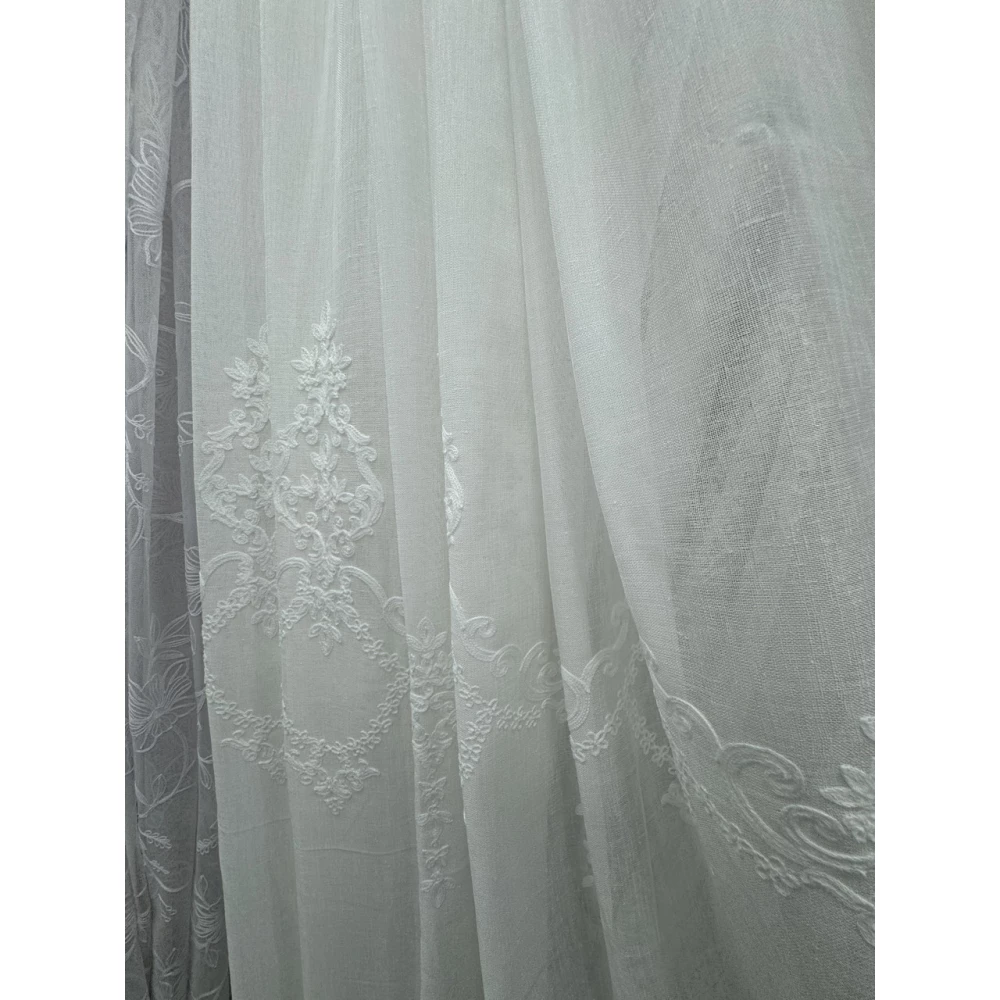 Тюль льон з вишивкою Keten №5150 молочний