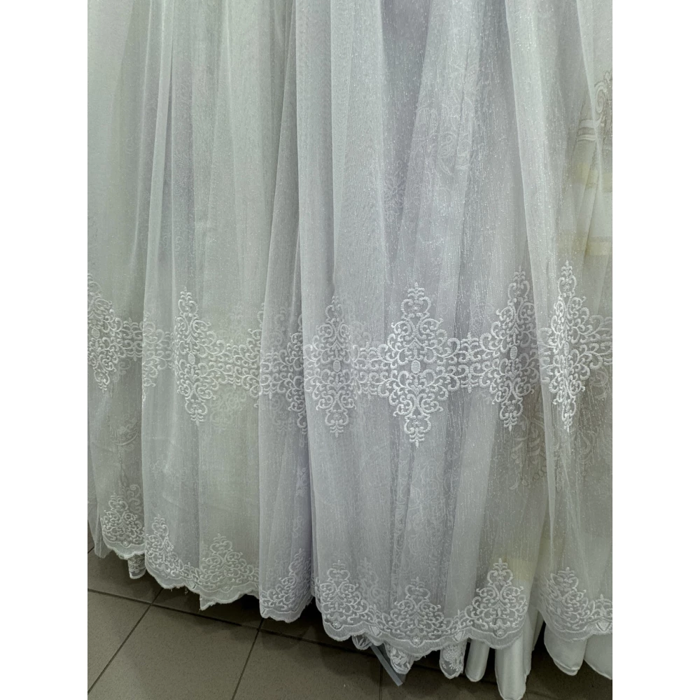 Тюль лён с вышивкой до окна №2352 молочный
