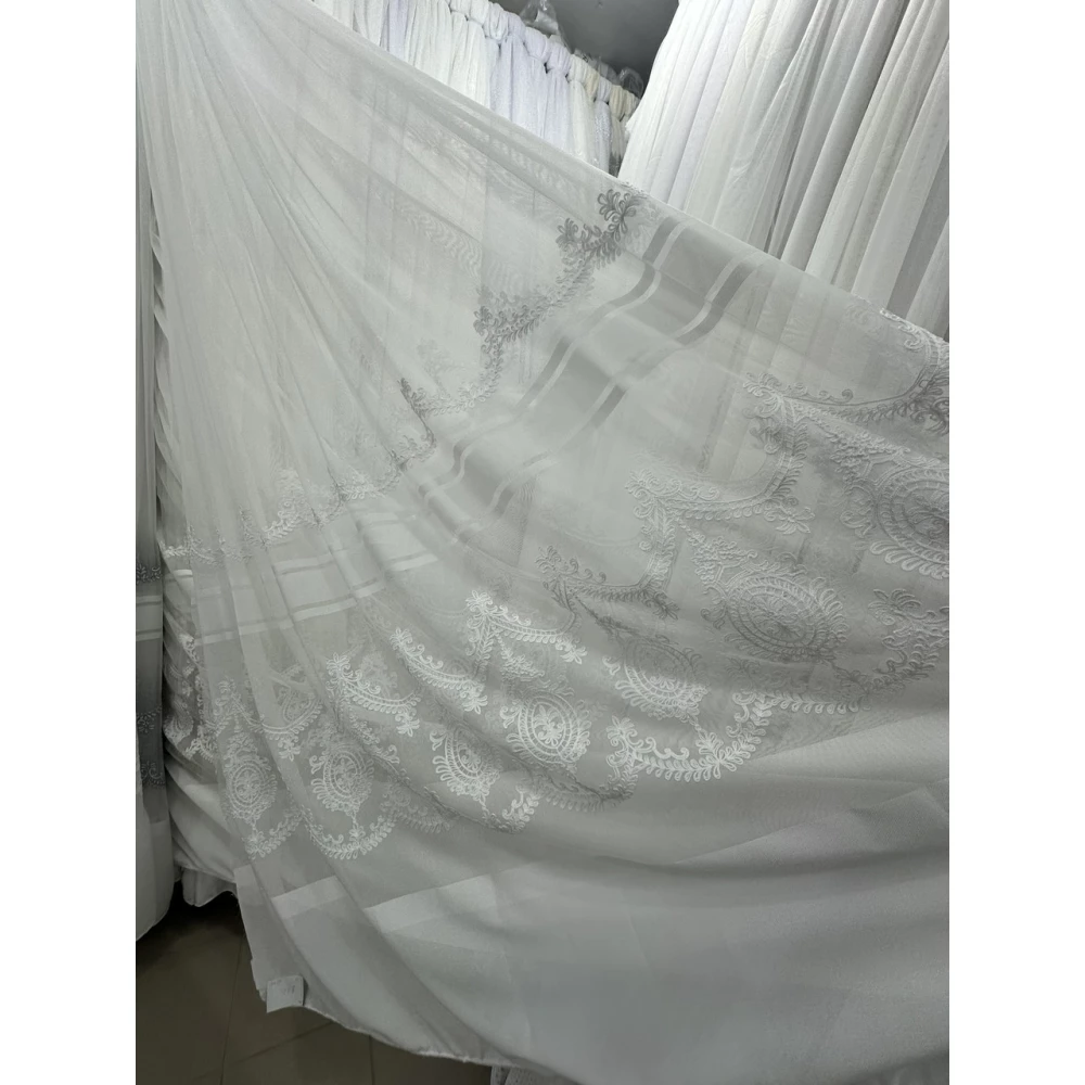 Тюль бамбук з вишивкою Keten 7237 білий