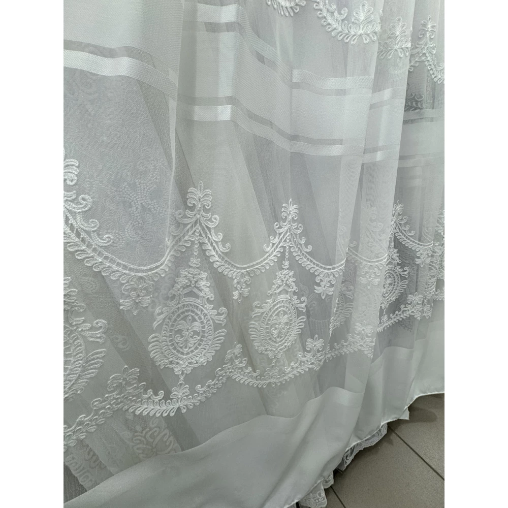 Тюль бамбук з вишивкою Keten 7237 білий