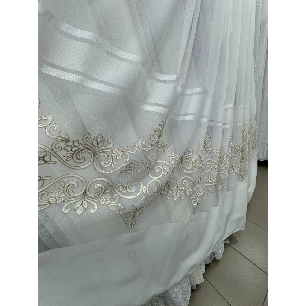 Тюль бамбук з вишивкою Keten 7240 білий з золотом