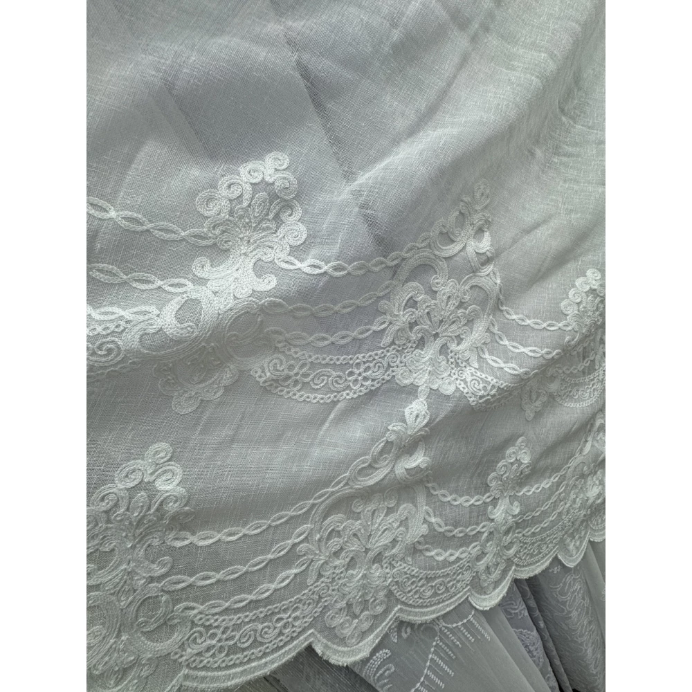 Тюль льон з вишивкою Keten до вікна №3122 молочний