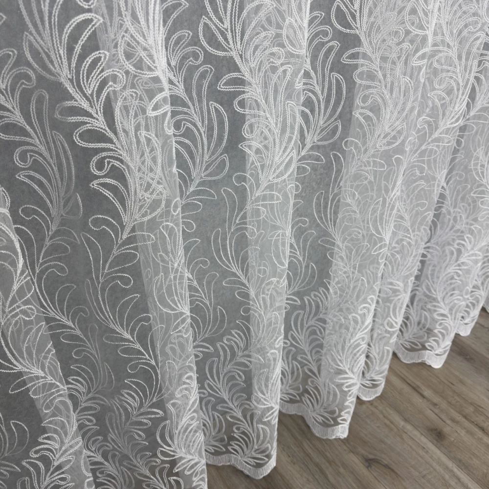 Фатиновая тюль с кордовой вышивкою №161005 Белый на отрез