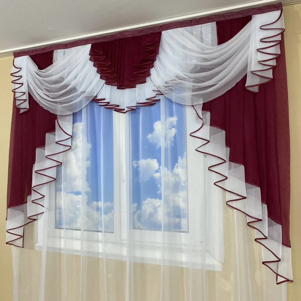 Ламбрекен шифоновий на карниз 2м №422 бордовий