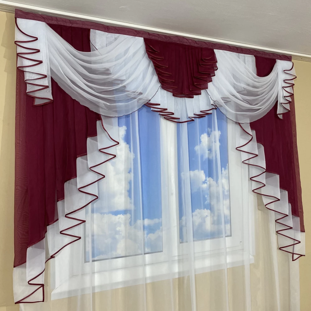 Ламбрекен шифоновий на карниз 2м №422 бордовий