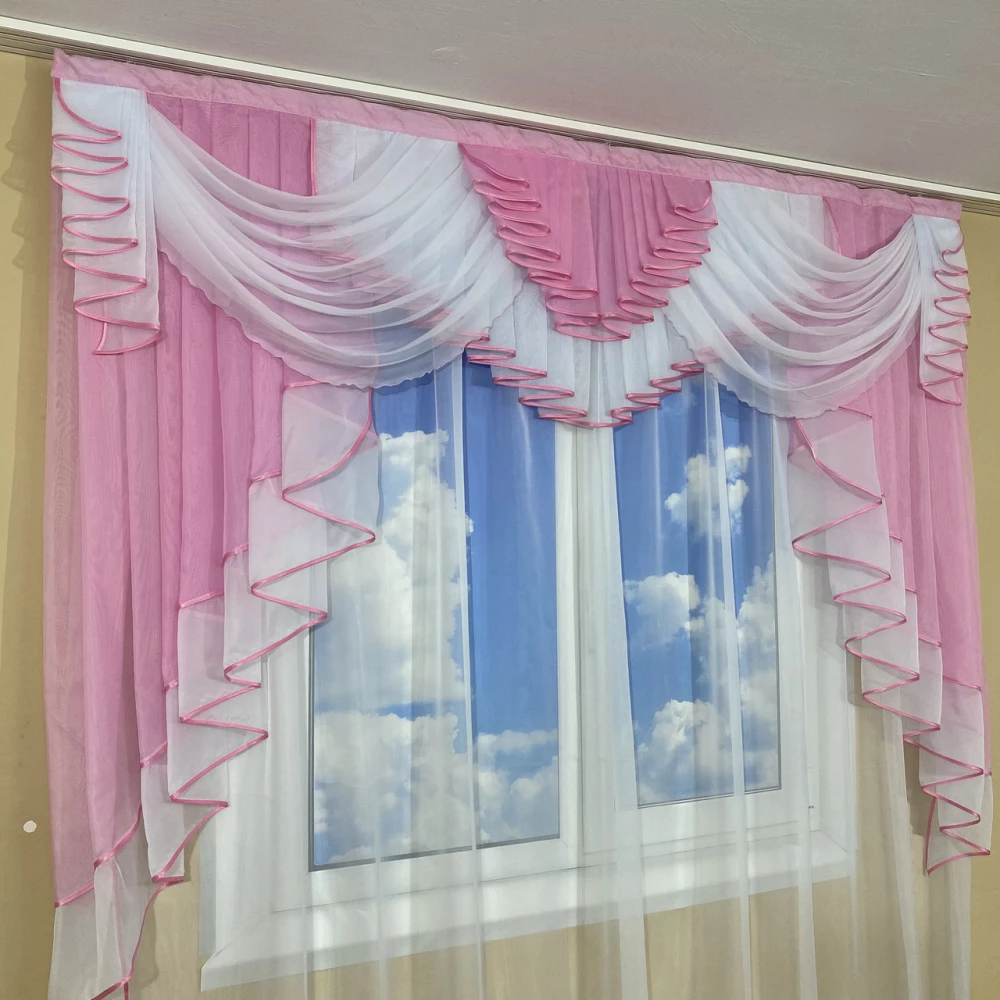 Ламбрекен шифоновий на карниз 2м №422 рожевий