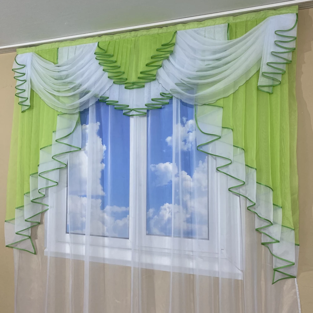 Ламбрекен шифоновий на карниз 2м №422 салатовий