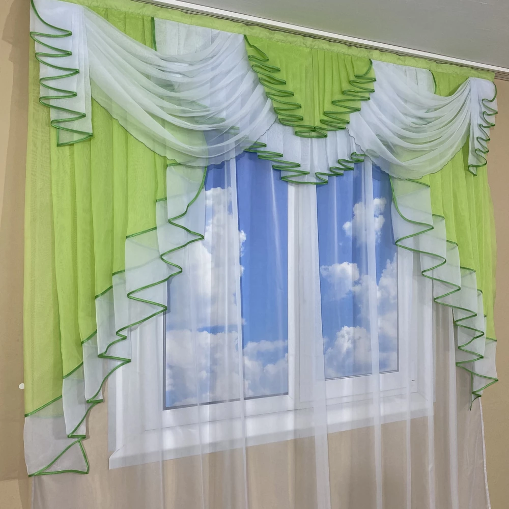 Ламбрекен шифоновий на карниз 2м №422 салатовий