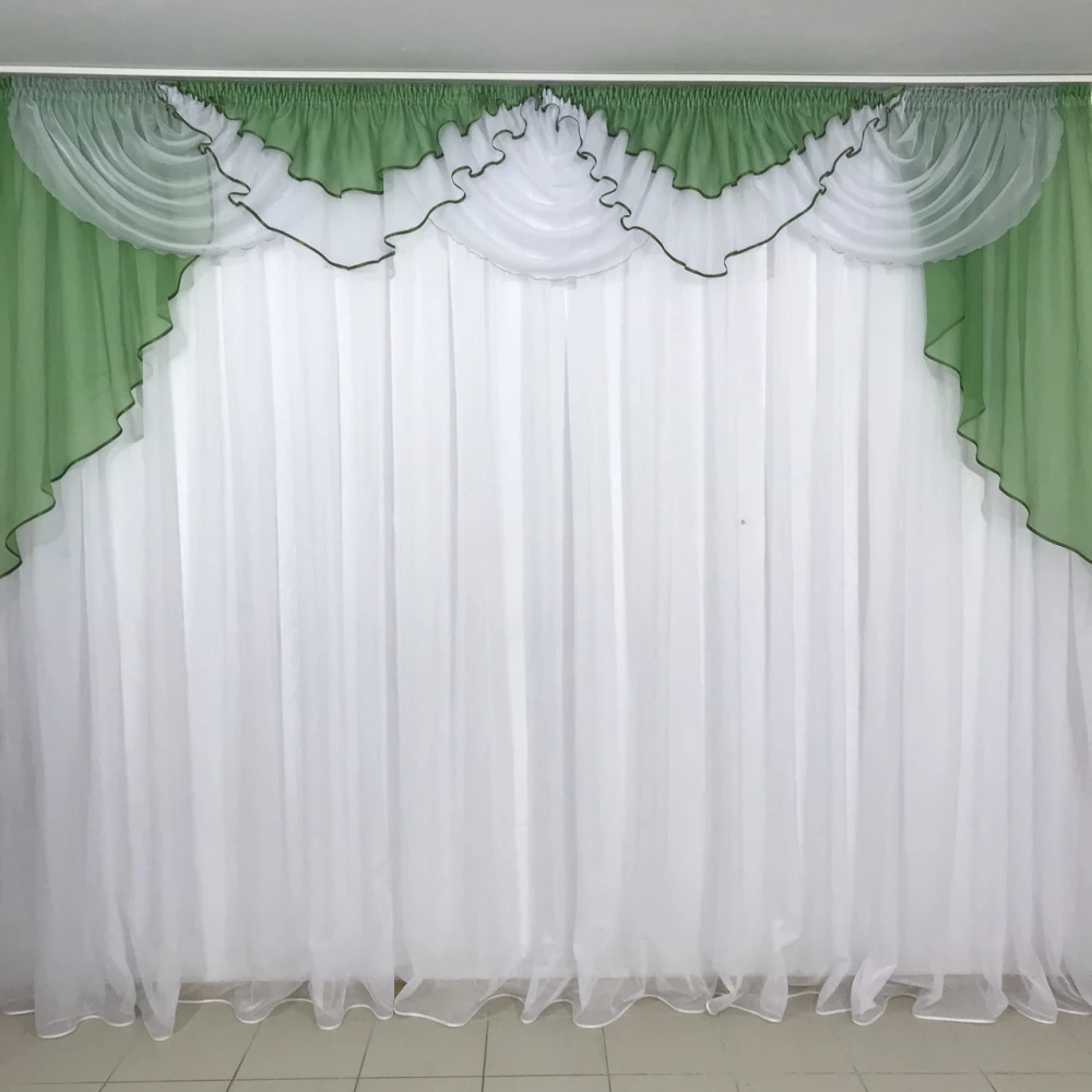 Ламбрекен шифоновий №103 на карниз 3-3,5 м зелений