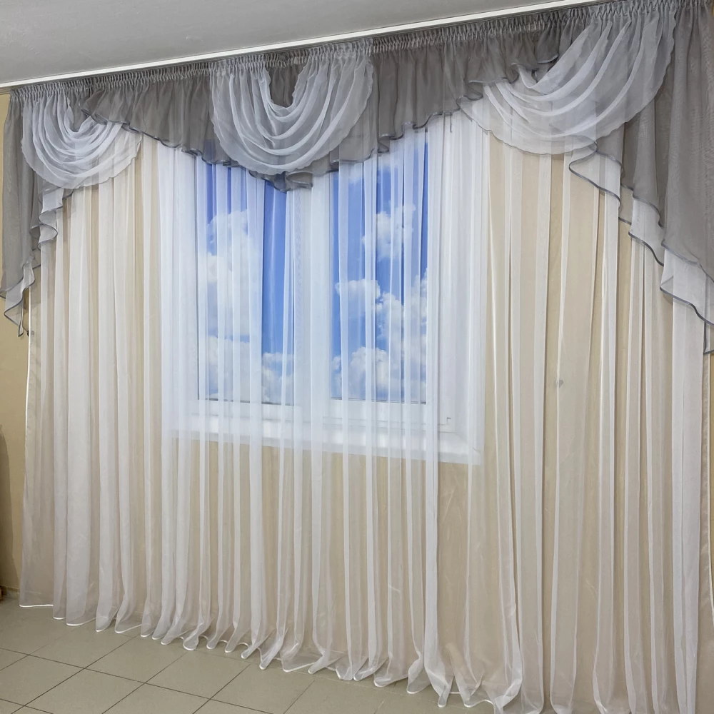 Ламбрекен шифоновий 3-3,5 м №101 сірий