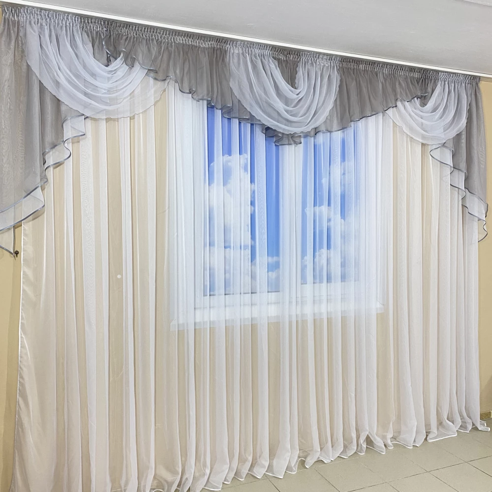 Ламбрекен шифоновий 3-3,5 м №101 сірий