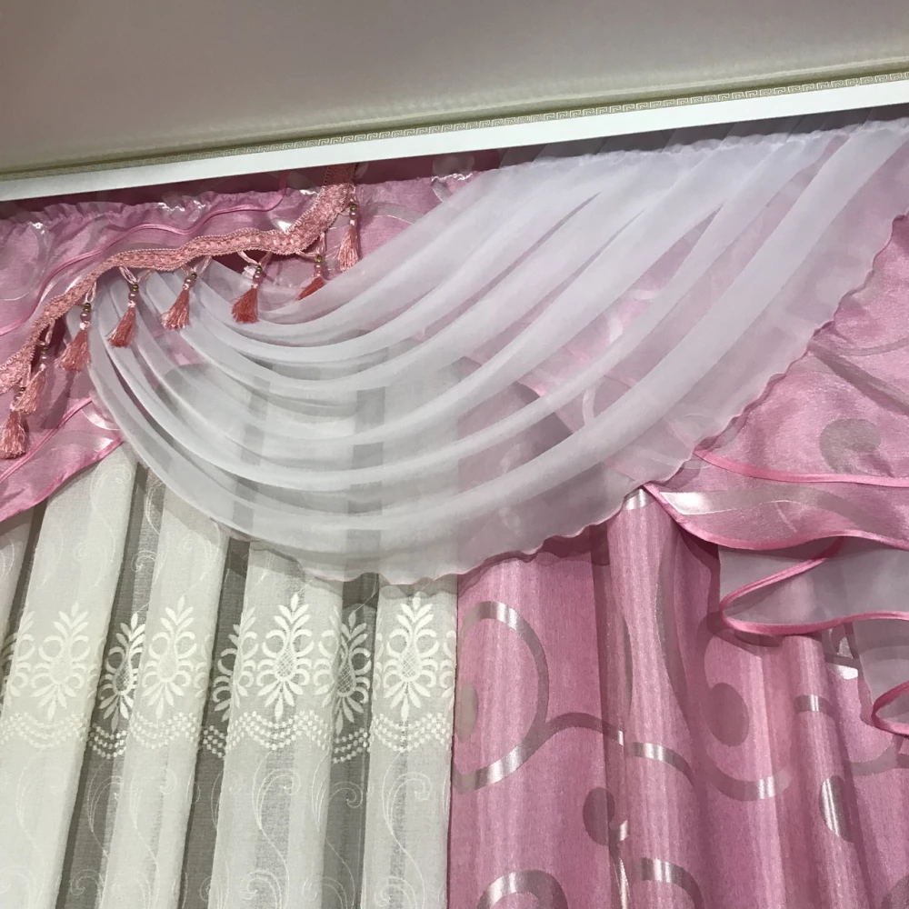 Комплект штор з ламбрекеном № 409 рожевий