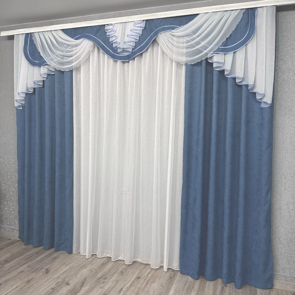 Комплект штор с ламбрекеном № 453 голубой