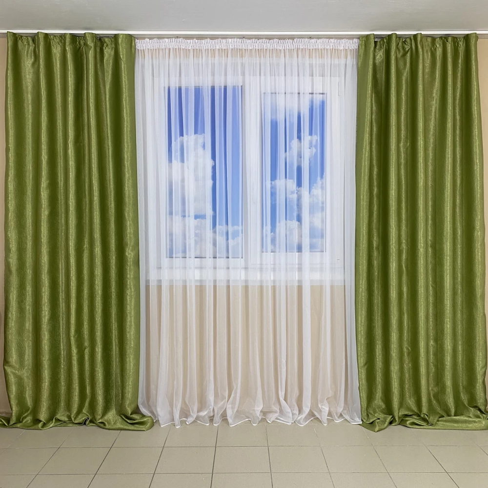 Комплект готових штор для спальні, дитячої, вітальні Блекаут-Софт Зелений 250-4