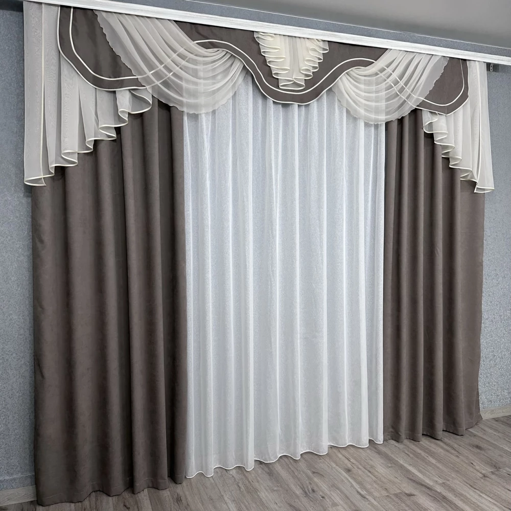 Комплект штор с ламбрекеном № 453 мокко