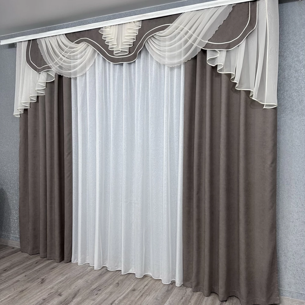 Комплект штор с ламбрекеном № 453 мокко