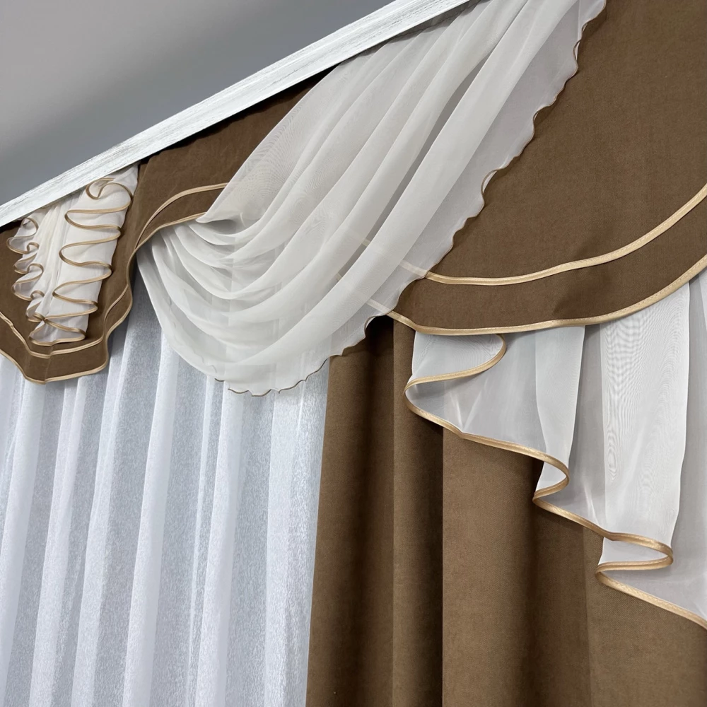 Комплект штор с ламбрекеном № 453 коричневый