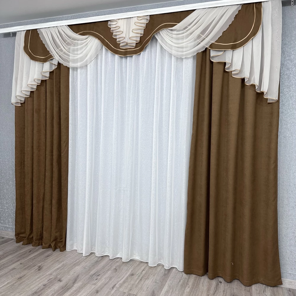 Комплект штор с ламбрекеном № 453 коричневый