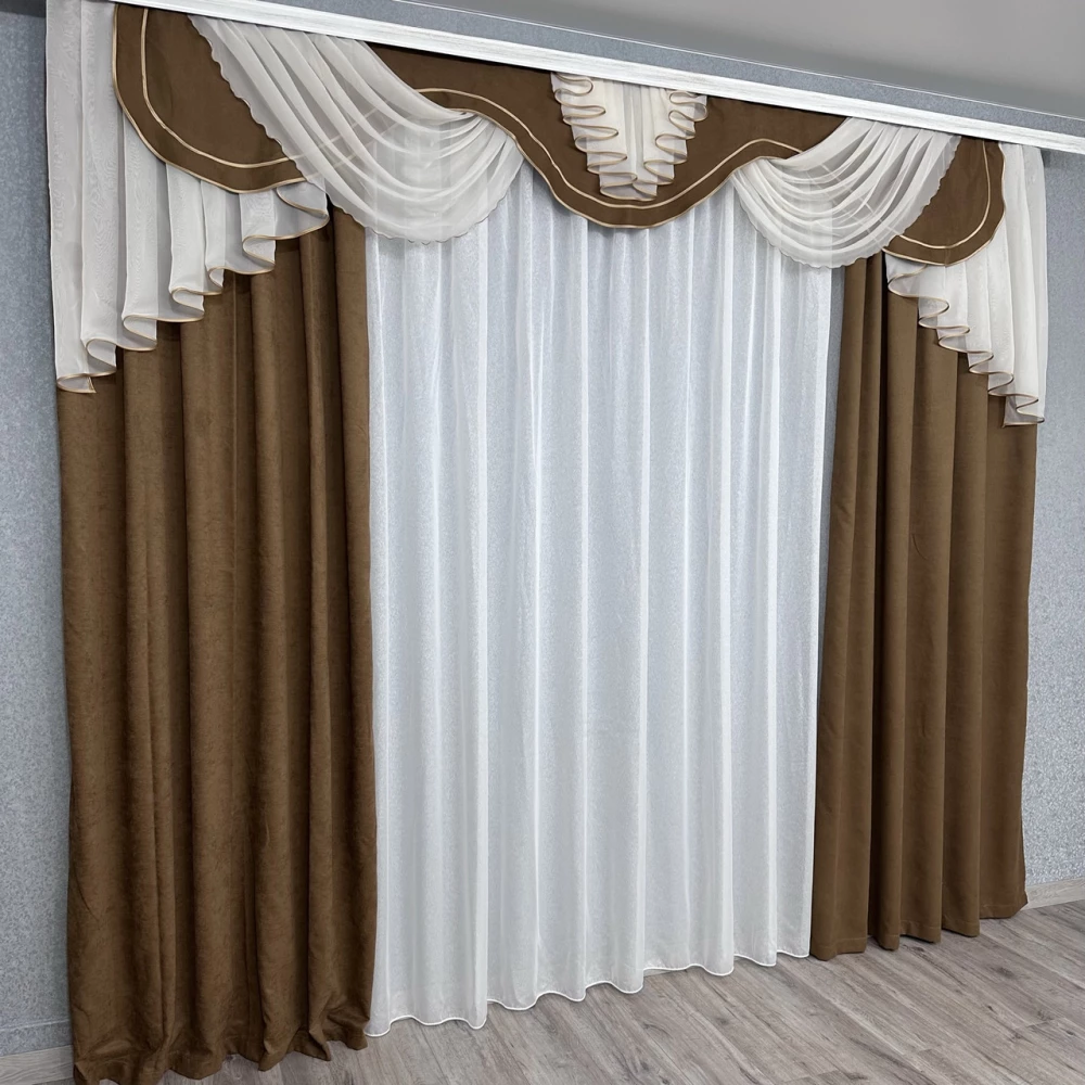 Комплект штор с ламбрекеном № 453 коричневый
