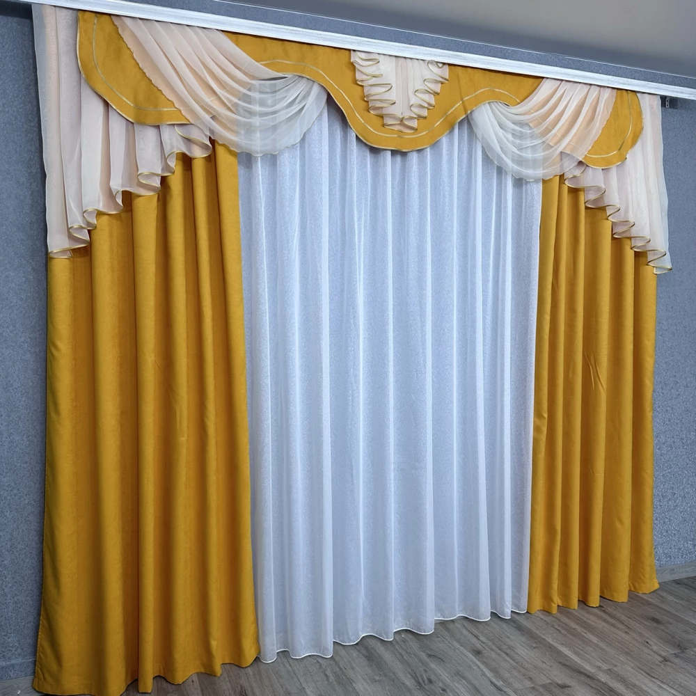 Комплект штор з ламбрекеном № 453 жовтий